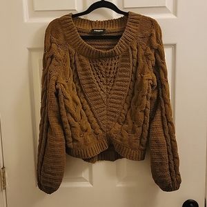 Express Chenille Cable Knot Balloon Sleeves Sweater Chunky Knit